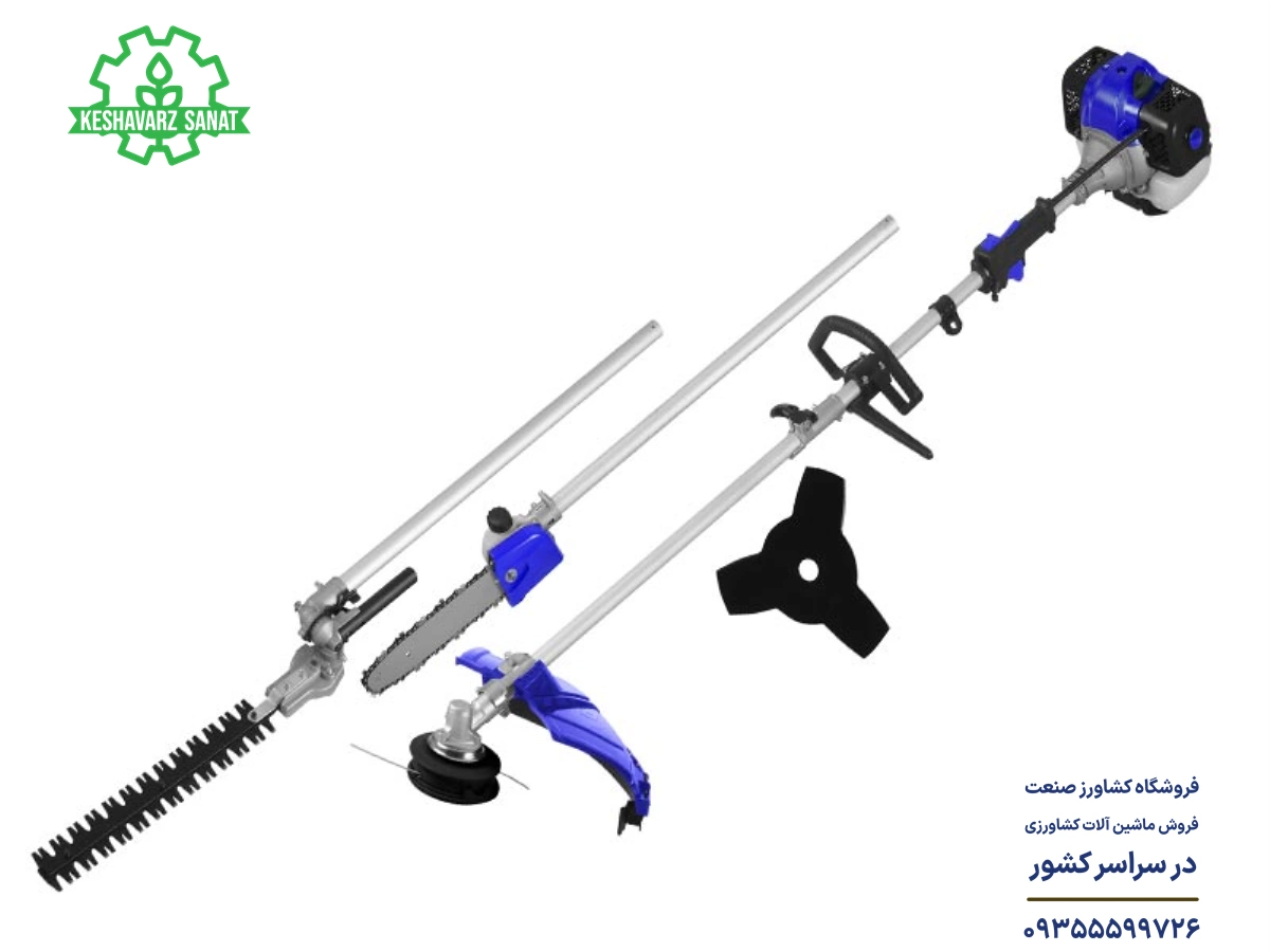 علف زن چهارکاره هیوندای به همراه الحاقی شمشاد زن، تیغه، الحاقی اره و هد نخ پلاستیکی